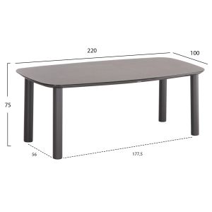 Garden dining table Dosun Hm6202.01 dark gray Aluminum-3d print glass top with ceramic design 220x100x75h