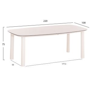Garden dining table Dosun Hm6202.02 cream white Aluminum-3d print glass top in ceramic look 220x100x75h