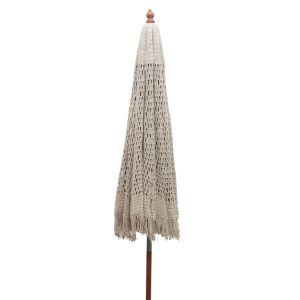 Градински чадър Brilie дървен с макраме D2,70x2,60 M Ecru
