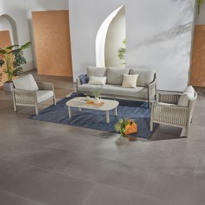 Feralda garden lounger, beige, with aluminum rope and light gray fabric