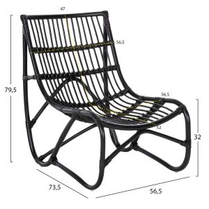 Градинско кресло Grinn естествен ратан в черно 56,5x73,5x79,5hcm Hm9815,02