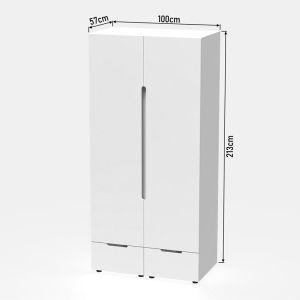Double wardrobe afina mdf in glossy white color 100x57x213cm