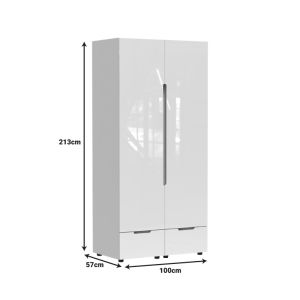 Double wardrobe afina mdf in glossy white color 100x57x213cm