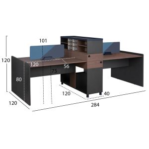 Двойна офисна работна станция орех и сиво с преграда и шкафове 284x120x120 Hm2102