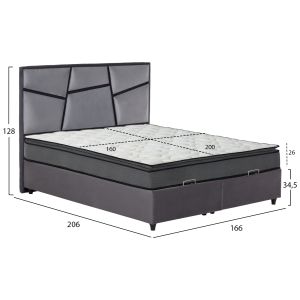 Двойно легло Irida с матрак и място за съхранение Hm21166 сиво кадифе - за 160x200см.