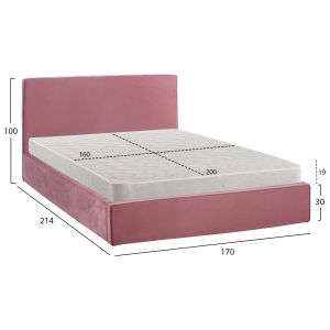 Двойно легло с матрак Allie Hm21273.02 прашно розово кадифе с място за съхранение - за 160x200см.
