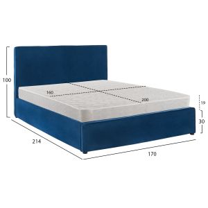 Двойно легло с матрак Allie Hm21273.04 синьо кадифе с място за съхранение - за 160x200см.