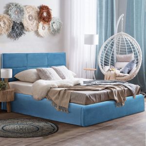 Двойно легло с матрак Briley Hm21272.04 кадифе в цветно кралско синьо с място за съхранение - за 160x200см