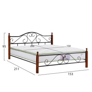 Двойно легло с матрак Candy ημ21327 метал и дърво в мръсен дъб - матрак 150x200см