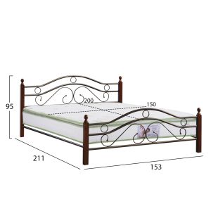 Двойно легло с матрак Celina Hm21328 метал и дърво в мръсен дъб - матрак 150x200см