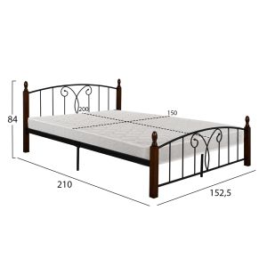 Двойно легло с матрак Suzie Hm21332 метал и дърво в орех - матрак 150x200см