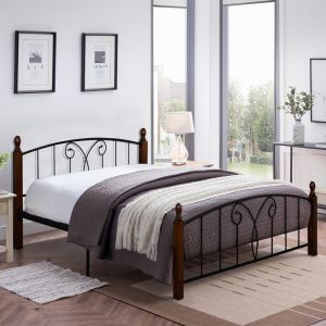 Двойно легло с матрак Suzie Hm21332 метал и дърво в орех - матрак 150x200см
