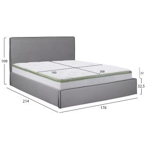 Двойно легло с матрак и място за съхранение Allie Hm21170 сив плат - за размери 160x200см.
