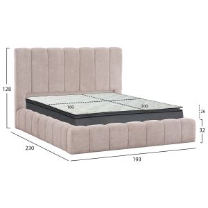 Двойно легло с матрак и място за съхранение Remo Hm21167 бежов плат с букле - за размери 160x200см.