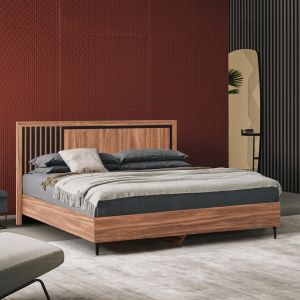 Double bed Harry series in natural wood color and black base 164x204x100hcm Hm688.01