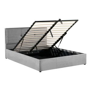 Двойно легло спалня Sonnie с място за съхранение дамаска плюш тъмносива 150x200cм