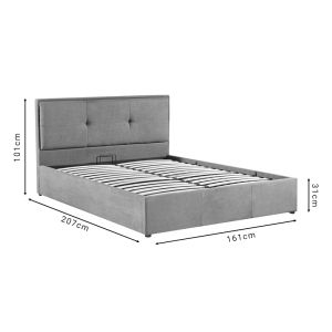Двойно легло спалня Sonnie с място за съхранение дамаска плюш тъмносива 150x200cм