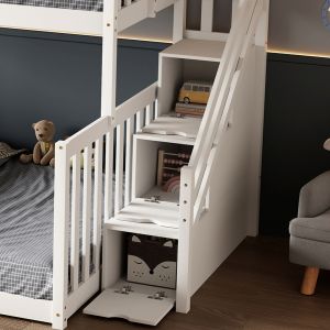 Двуетажно легло Beamer Hm21320 от борова дървесина в бяло - за матраци 90 и 140x190см.