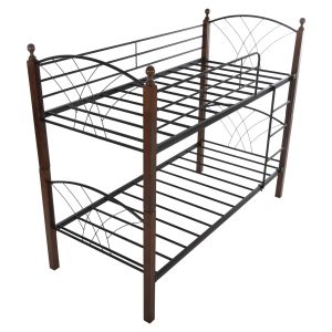 Двуетажно легло Hm687 черен метал-каучуково дърво в орех 200x90x158hcm