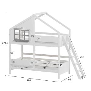 Bunk bed with 2 mattresses combo Hm21316 pine wood in white - for mattresses 90x190cm