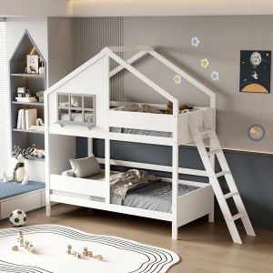 Bunk bed with 2 mattresses combo Hm21316 pine wood in white - for mattresses 90x190cm