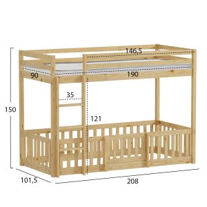 Bunk bed with Playpark Playkid Hm21312 pine wood in natural color - with mattress 90x190cm