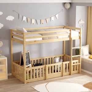 Bunk bed with Playpark Playkid Hm21312 pine wood in natural color - with mattress 90x190cm