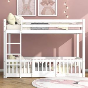 Bunk bed with Playpark Playkid Hm21312.01 pine wood in white - with mattress 90x190cm