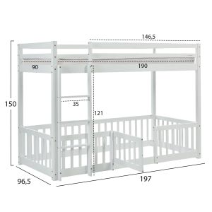 Bunk bed with Playpark Playkid Hm21312.01 pine wood in white - with mattress 90x190cm