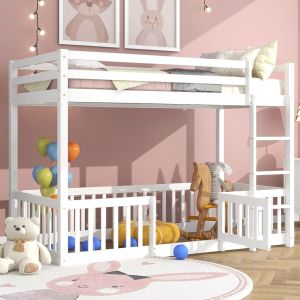 Bunk bed with Playpark Playkid Hm21312.01 pine wood in white - with mattress 90x190cm