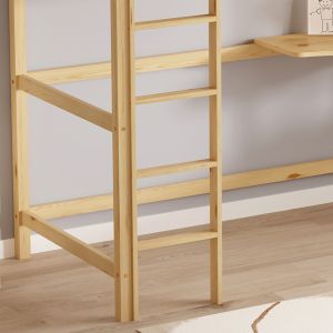 Bunk bed with desk Akron Hm21311 pine wood in natural color - with mattress 90x190cm