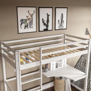Bunk bed with desk Akron Hm21311.01 pine wood in white - with mattress 90x190cm