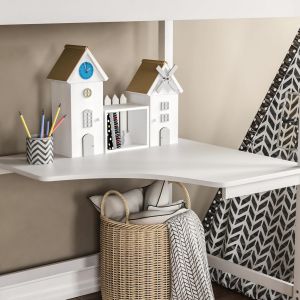 Bunk bed with desk Akron Hm21311.01 pine wood in white - with mattress 90x190cm