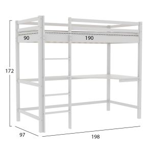 Bunk bed with desk Akron Hm21311.01 pine wood in white - with mattress 90x190cm