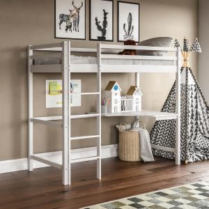 Bunk bed with desk Akron Hm21311.01 pine wood in white - with mattress 90x190cm