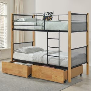 Bunk bed with drawers Rayven Hm21119.02 beech-colored wood-metal-for mattress 90x190cm.