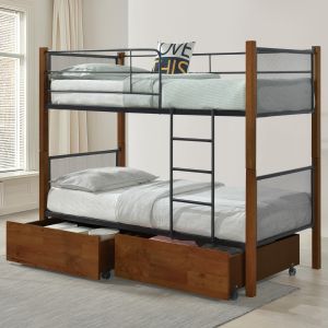 Bunk bed with drawers and mattresses Rayven Hm21336 walnut wood-metal-for 90x190cm.