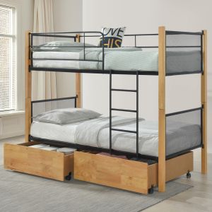 Bunk bed with drawers and mattresses Rayven Hm21336.02 wood, beech color, metal, size 90x190cm.