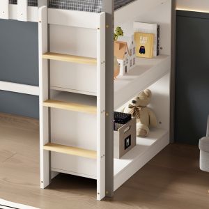 Bunk bed with side shelves Homi Hm21321 pine wood in white - for mattress 90x190cm.
