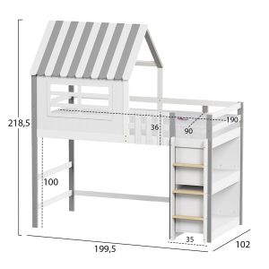Bunk bed with side shelves Homi Hm21321 pine wood in white - for mattress 90x190cm.