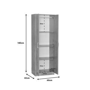 2 doors wardrobe Jonar oak melamine 60x42x180cm