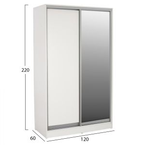 Double-wing wardrobe with sliding doors and mirror Adler white 120x60x220 Hm2460,03