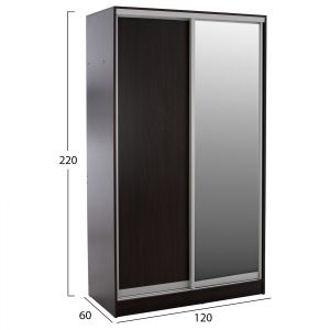 Double-wing wardrobe with sliding doors and mirror Adler made of melamine, wenge color 120x60x220 Hm2460,02