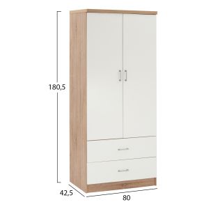 Двукрилен меламинов гардероб с две чекмеджета в сонама и бял Hm338,06