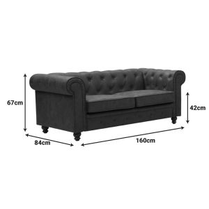 Двумесен диван Incredible античен кафяв плат тип Chesterfield 160x84x67cm
