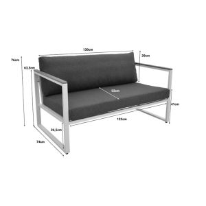 TWO-SEATER SOFA AURELIO METALLIC IN WHITE - CUSHIONS IN ANTHRACITE NUANCE 130X74X63CM