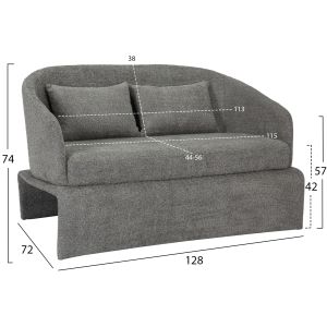 Two-seater sofa Bevy2 Hm9678.01 gray color with metal base 128x72x74hcm