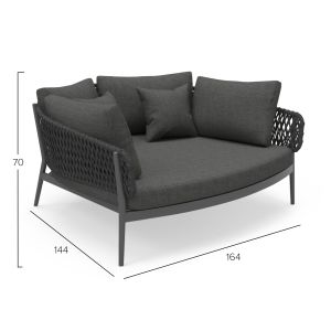 Двуместен диван Camellia Sm6217.01 тъмно сив алуминий - полиетилен олефин - олефин 164x144x70всм.