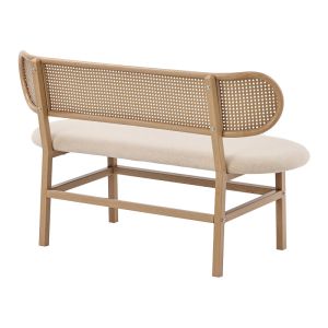 Enrico two-seater sofa with beige Pe rattan upholstery, beige textile and natural metal legs, 121x51.5x75 cm