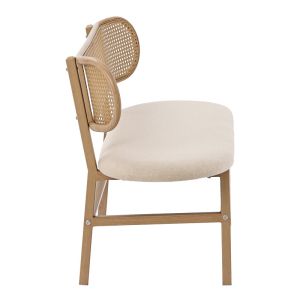 Enrico two-seater sofa with beige Pe rattan upholstery, beige textile and natural metal legs, 121x51.5x75 cm
